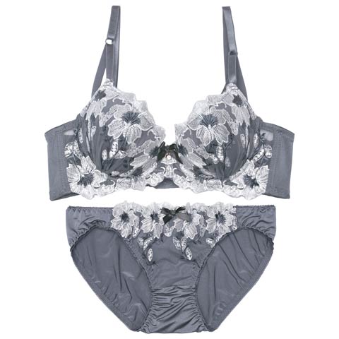 10/4再販!クラッシーロマンスフルール育乳脇高ブラジャー&フルバックショーツ［激売れ］(グレー-A70/ショーツM)