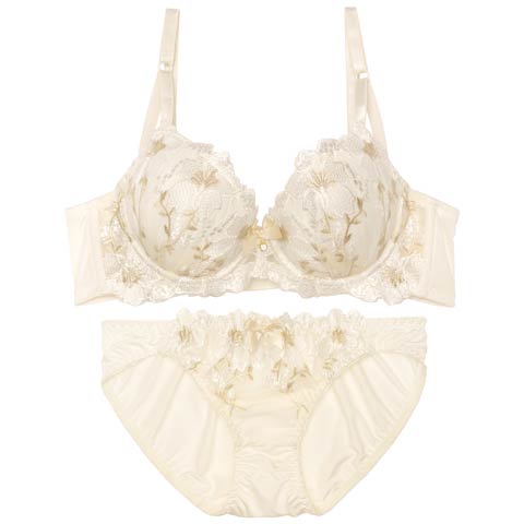 【EFサイズ】クラッシーロマンスフルール育乳脇高ブラジャー&フルバックショーツ［大人気］(クリーム-E70/ショーツM)