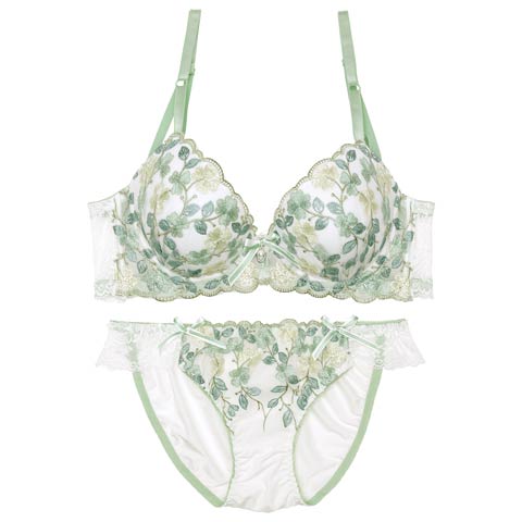 ミニョンフルールリボン育乳脇高ブラジャー&フルバックショーツ［激売れ］［12H限定1］(ホワイト-A70/ショーツM)