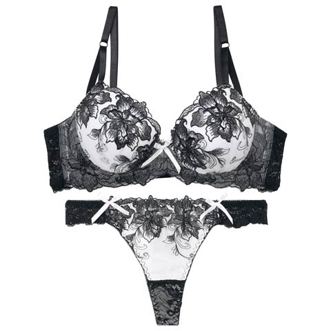 【三上悠亜着用】【EFサイズ】ロイヤルラメフラワー育乳脇高ブラジャー&バック透けTバックショーツ［大人気］［週末セール］(ブラック-E65/ショーツM)