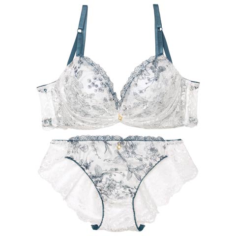 【12月頃再入荷決定★只今リクエスト募集中】ブロッサムギャザーレース育乳脇高ブラジャー&バック透けフルバックショーツ［激売れ］(ホワイト-A65/ショーツM)
