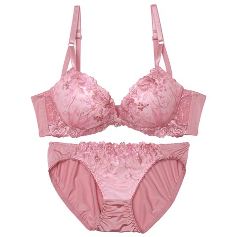 トゥインクルチャームフラワー育乳脇高ブラジャー&フルバックショーツ［激売れ］(ピンク-A70/ショーツM)