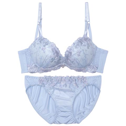 トゥインクルチャームフラワー育乳脇高ブラジャー&フルバックショーツ［激売れ］(ブルー-A70/ショーツM)