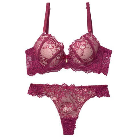 1/15再販!【EFサイズ】ヌーディーレース育乳脇高ブラジャー&バック透けTバックショーツ［大人気］(ベリー-E65/ショーツM)