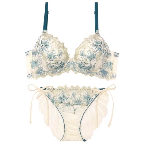 11/5新作!フェアリーアネモネブルーム育乳脇高ブラジャー&サイド紐バック透けフルバックショーツ［激売れ］(オフホワイト-A65/ショーツM)