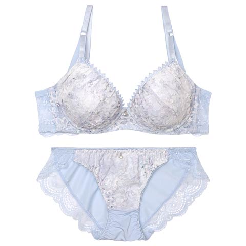10/4再販!ミスティ水彩レーシィ育乳脇高ブラジャー&フルバックショーツ［激売れ］(ブルー-A70/ショーツM)
