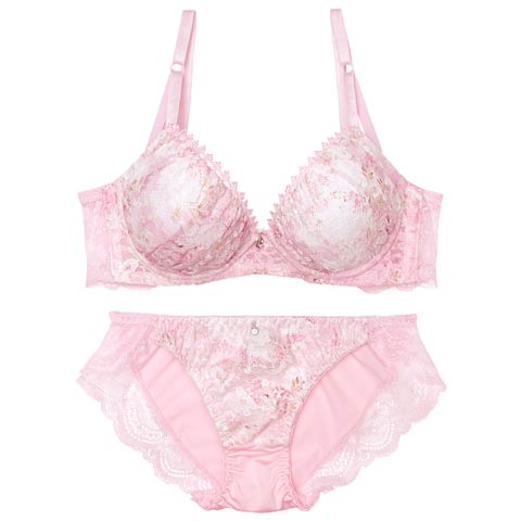 【EFサイズ】ミスティ水彩レーシィ育乳脇高ブラジャー&フルバックショーツ［大人気］(ピンク-E70/ショーツM)