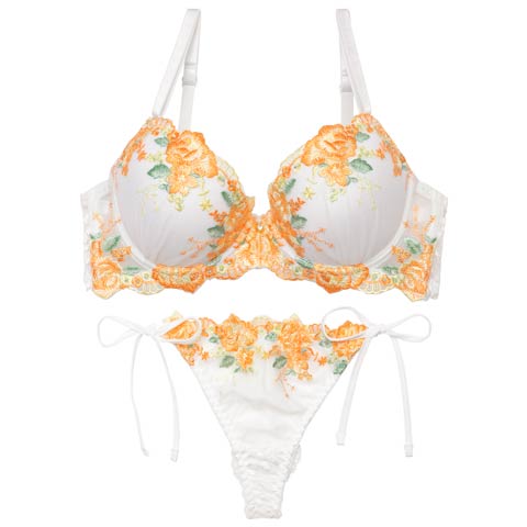 11/7新作!【三上悠亜着用】フローラブルームガーデンブラジャー&サイド紐バック透けTバックショーツ［激売れ］(ホワイト-A65/ショーツM)
