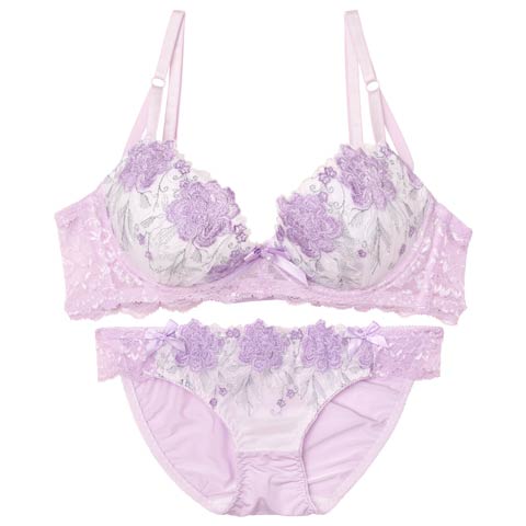 【EFサイズ】ロマンティックブロッサム育乳脇高ブラジャー&フルバックショーツ［大人気］［週末セール］(ラベンダー-E70/ショーツM)