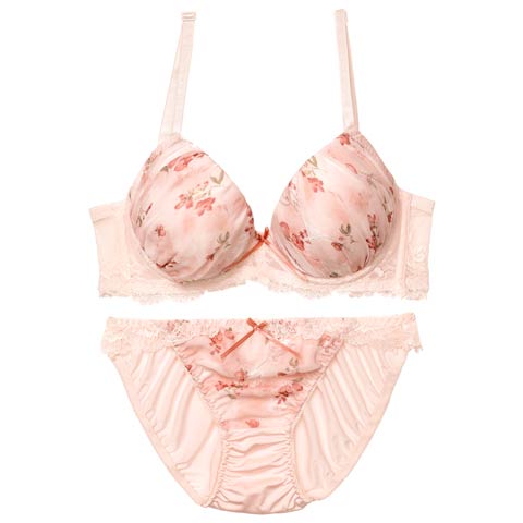 11/15再販!スウィートガーデンレース育乳脇高ブラジャー&フルバックショーツ［激売れ］(ピンク-A70/ショーツM)