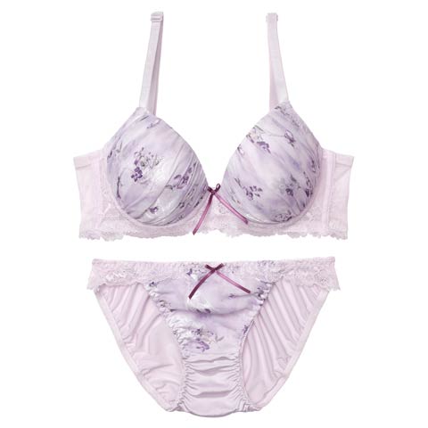 11/15再販!スウィートガーデンレース育乳脇高ブラジャー&フルバックショーツ［激売れ］(ラベンダー-A70/ショーツM)