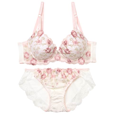 9/26新作!【EFサイズ】メロウフラワーブロッサム育乳脇高ブラジャー&フルバックショーツ［大人気］(ピンク-E70/ショーツM)