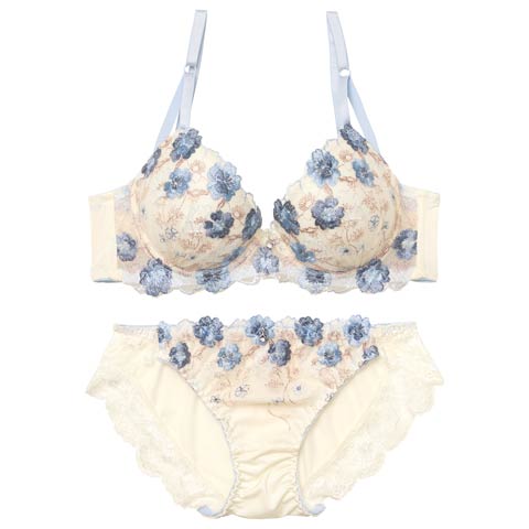 9/26新作!【EFサイズ】メロウフラワーブロッサム育乳脇高ブラジャー&フルバックショーツ［大人気］(ブルー-E70/ショーツM)