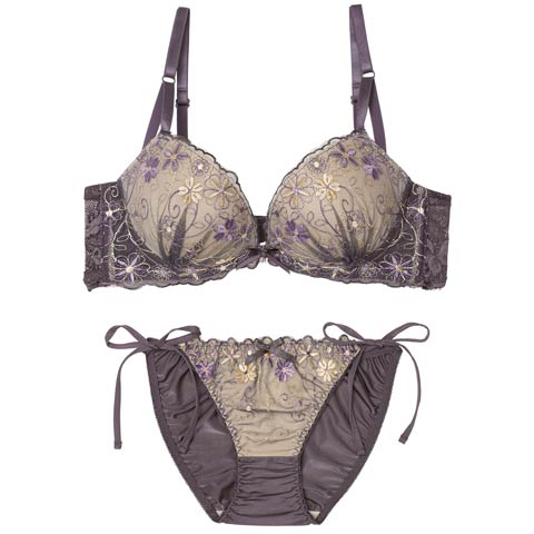 1/9新作!ダスティシアーフルール育乳脇高ブラジャー&サイド紐フルバックショーツ［激売れ］(ディープパープル-A65/ショーツM)