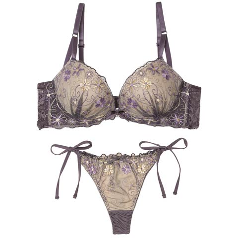 1/9新作!ダスティシアーフルール育乳脇高ブラジャー&サイド紐Tバックショーツ［激売れ］(ディープパープル-A65/ショーツM)