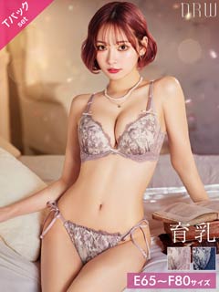 4/1再販!【EFサイズ】ダスティジュエルフラワー育乳脇高ブラジャー&サイド紐バック透けTバックショーツ［大人気］