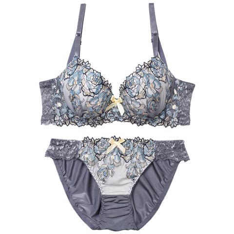 11/26新作!ロマンティックシャイニーローズ育乳脇高ブラジャー&フルバックショーツ［激売れ］(ブルーグレー-A70/ショーツM)