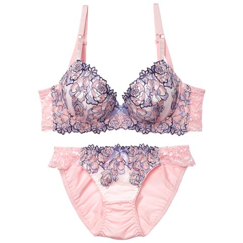 11/26新作!【EFサイズ】ロマンティックシャイニーローズ育乳脇高ブラジャー&フルバックショーツ［大人気］(ピンク-E70/ショーツM)