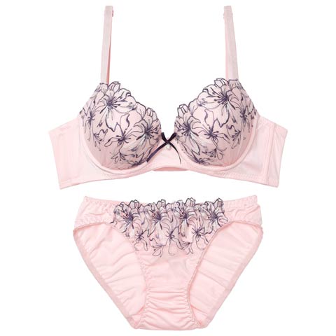 10/22新作!エレガンスブルーミング育乳脇高ブラジャー&フルバックショーツ［激売れ］(ピンク-A70/ショーツM)
