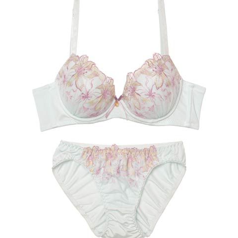 10/22新作!エレガンスブルーミング育乳脇高ブラジャー&フルバックショーツ［激売れ］(サックス-A70/ショーツM)