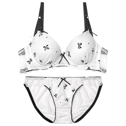 11/3新作!スウィートリボンレーシィ育乳脇高ブラジャー&フルバックショーツ［激売れ］(ホワイト-A70/ショーツM)