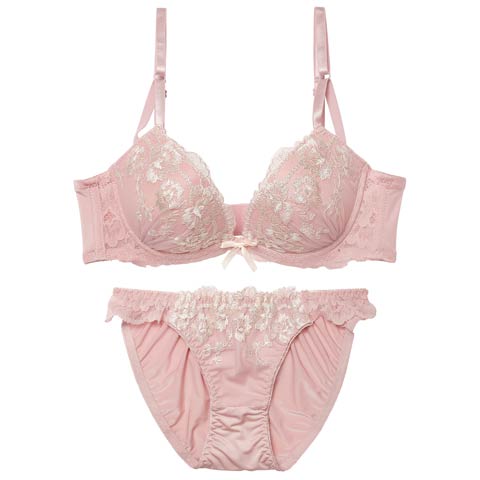 11/7新作!【EFサイズ】ダスティフローラルレース育乳脇高ブラジャー&フルバックショーツ［大人気］(ピンク-E70/ショーツM)