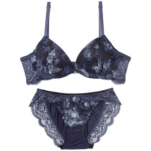 10/31新作!ニュアンスフラワーミスト育乳脇高ブラジャー&フルバックショーツ［激売れ］(ネイビー-A70/ショーツM)