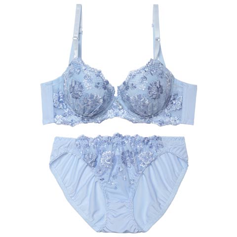 11/10新作!スウィートブロッサムパール育乳脇高ブラジャー&フルバックショーツ［激売れ］(ブルー-A70/ショーツM)