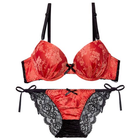 12/5新作!【かとゆり着用】ビビットヴィンテージボタニカルブラジャー&サイド紐バック透けフルバックショーツ［激売れ］(レッド-A65/ショーツM)