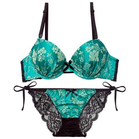 12/5新作!【かとゆり着用】ビビットヴィンテージボタニカルブラジャー&サイド紐バック透けフルバックショーツ［激売れ］(グリーン-A65/ショーツM)