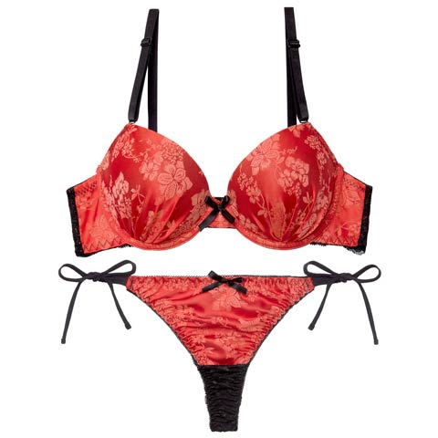 12/5新作!【かとゆり着用】ビビットヴィンテージボタニカルブラジャー&サイド紐バック透けTバックショーツ［激売れ］(レッド-A65/ショーツM)