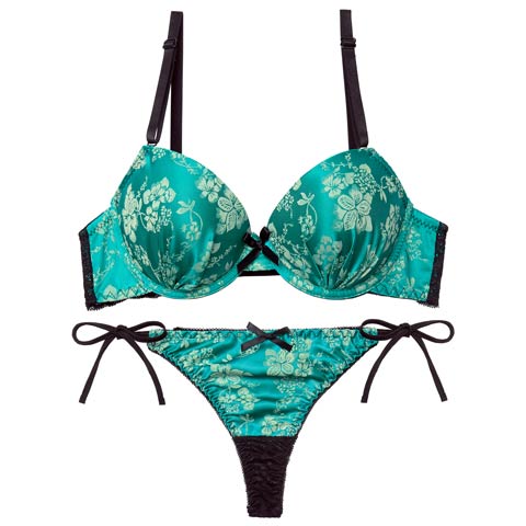 12/5新作!【かとゆり着用】ビビットヴィンテージボタニカルブラジャー&サイド紐バック透けTバックショーツ［激売れ］(グリーン-A65/ショーツM)