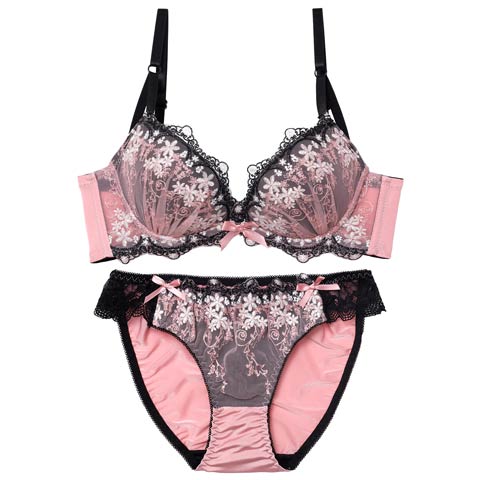 10/23再販!パステルシャドウフラワー育乳脇高ブラジャー&フルバックショーツ［激売れ］(ピンク-A65/ショーツM)