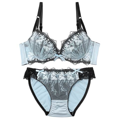 10/23再販!パステルシャドウフラワー育乳脇高ブラジャー&フルバックショーツ［激売れ］(サックス-A65/ショーツM)