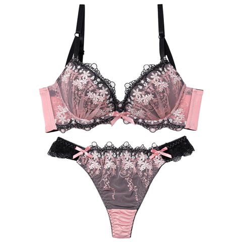 10/23再販!パステルシャドウフラワー育乳脇高ブラジャー&Tバックショーツ［激売れ］(ピンク-A65/ショーツM)