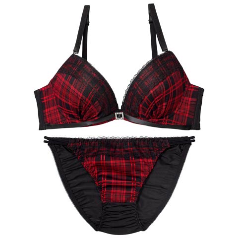 10/10新作!クラシカルガーリーチェックブラジャー&フルバックショーツ［激売れ］(レッド×ブラック-A65/ショーツM)