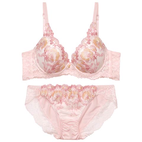 11/8再販!フェミニンレースフローラル育乳脇高ブラジャー&フルバックショーツ［激売れ］(ピンク-A70/ショーツM)