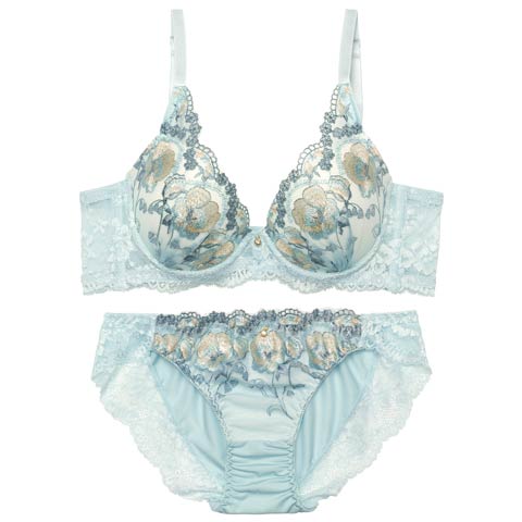 11/8再販!フェミニンレースフローラル育乳脇高ブラジャー&フルバックショーツ［激売れ］(グリーン-A70/ショーツM)