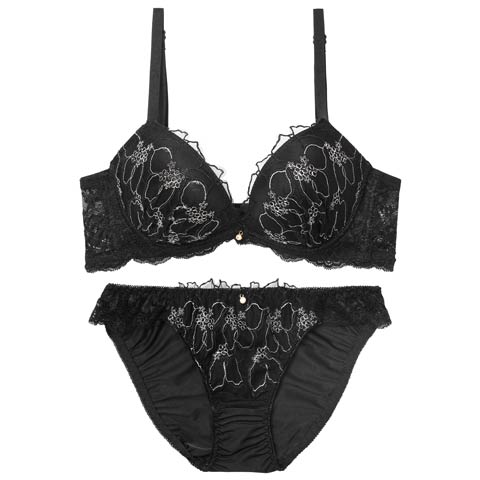 10/24新作!ノーブルシアーブロッサム育乳脇高ブラジャー&フルバックショーツ［激売れ］(ブラック-A70/ショーツM)