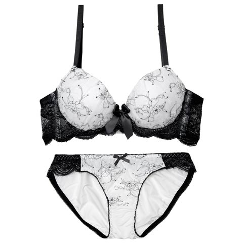 3/4新作!スウィートシャイニーレース育乳脇高ブラジャー&フルバックショーツ［激売れ］(ホワイト-A70/ショーツM)