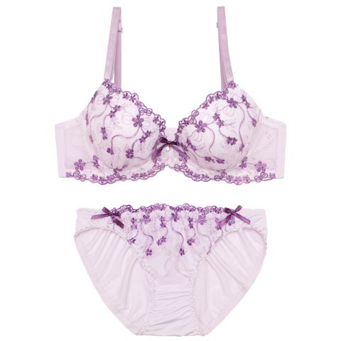 1/28新作!スウィートディッツィエンブロイダリーブラジャー＆フルバックショーツ［激売れ］(パープル-A70/ショーツM)
