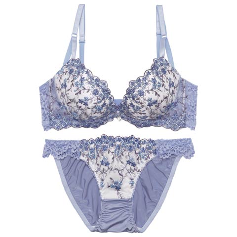 3/9新作!クリスタルブロッサム育乳脇高ブラジャー＆フルバックショーツ［激売れ］(ブルー-A65/ショーツM)