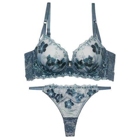 2/23新作!エレガンスシアーフルール育乳脇高ブラジャー&バック透けTバックショーツ［激売れ］(グリーン-A65/ショーツM)