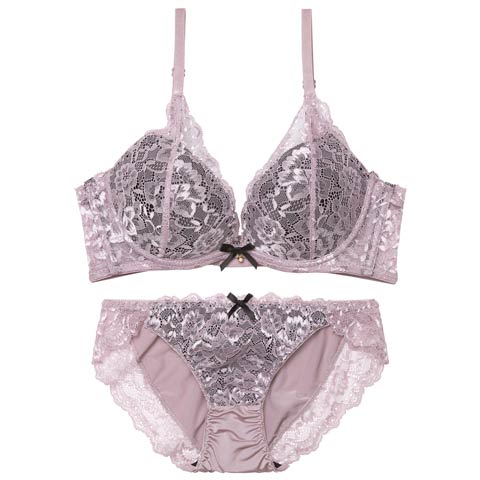 1/7新作!【かとゆり着用】エレガントオールレーシィ育乳脇高ブラジャー&フルバックショーツ［激売れ］(パープル-A65/ショーツM)