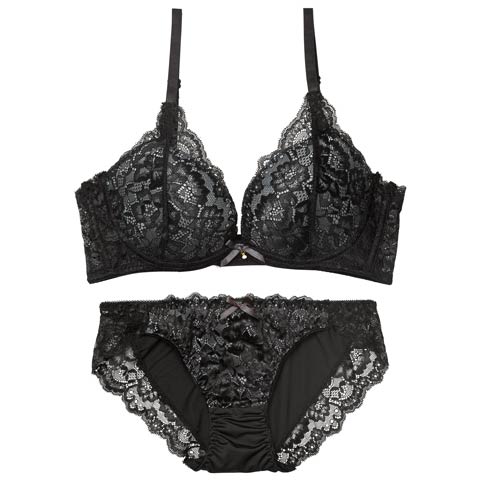 1/7新作!【かとゆり着用】エレガントオールレーシィ育乳脇高ブラジャー&フルバックショーツ［激売れ］(ブラック-A65/ショーツM)