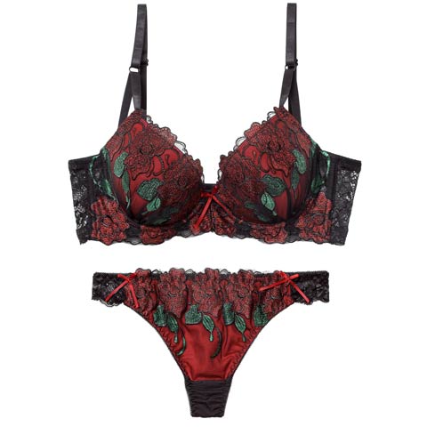 12/8新作!【三上悠亜着用】【EFサイズ】ゴージャスディープローズ育乳脇高ブラジャー&Tバックショーツ［大人気］(ワインレッド-E65/ショーツM)