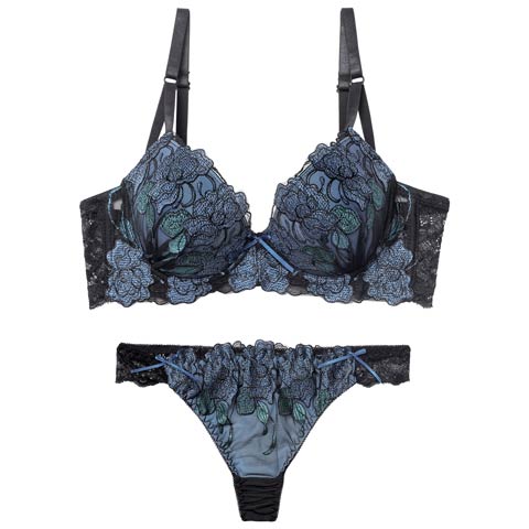 12/8新作!【三上悠亜着用】【EFサイズ】ゴージャスディープローズ育乳脇高ブラジャー&Tバックショーツ［大人気］(ブルー-E65/ショーツM)