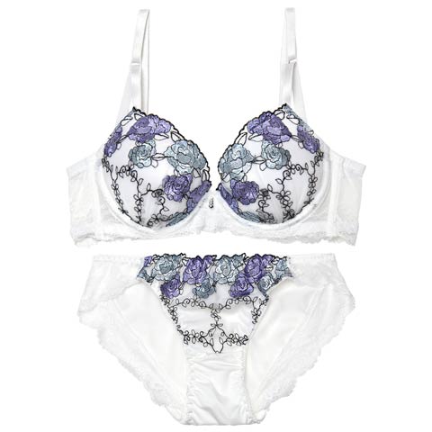 3/27新作!ルミナスローズエンブロイダリー育乳脇高ブラジャー&フルバックショーツ［激売れ］(ホワイト-A70/ショーツM)