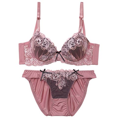 2/11新作!ノワールエンブロイダリー育乳脇高ブラジャー&フルバックショーツ［激売れ］(ピンク-A70/ショーツM)