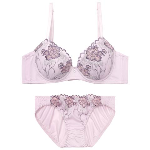 2/23新作!フェミニンフラワーブルーム育乳脇高ブラジャー&フルバックショーツ［激売れ］(パープル-A70/ショーツM)
